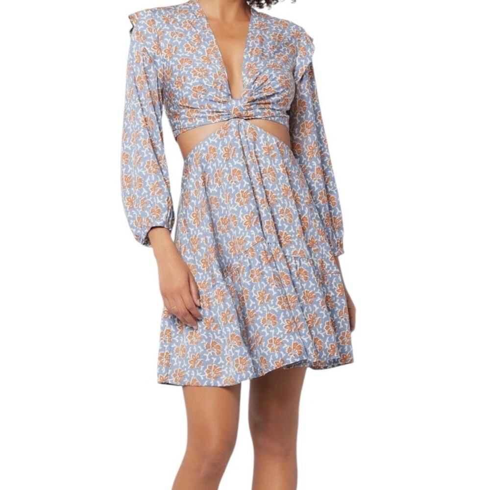 Joie Dress Maeve floral cutout long sleeve minidress blue size 8